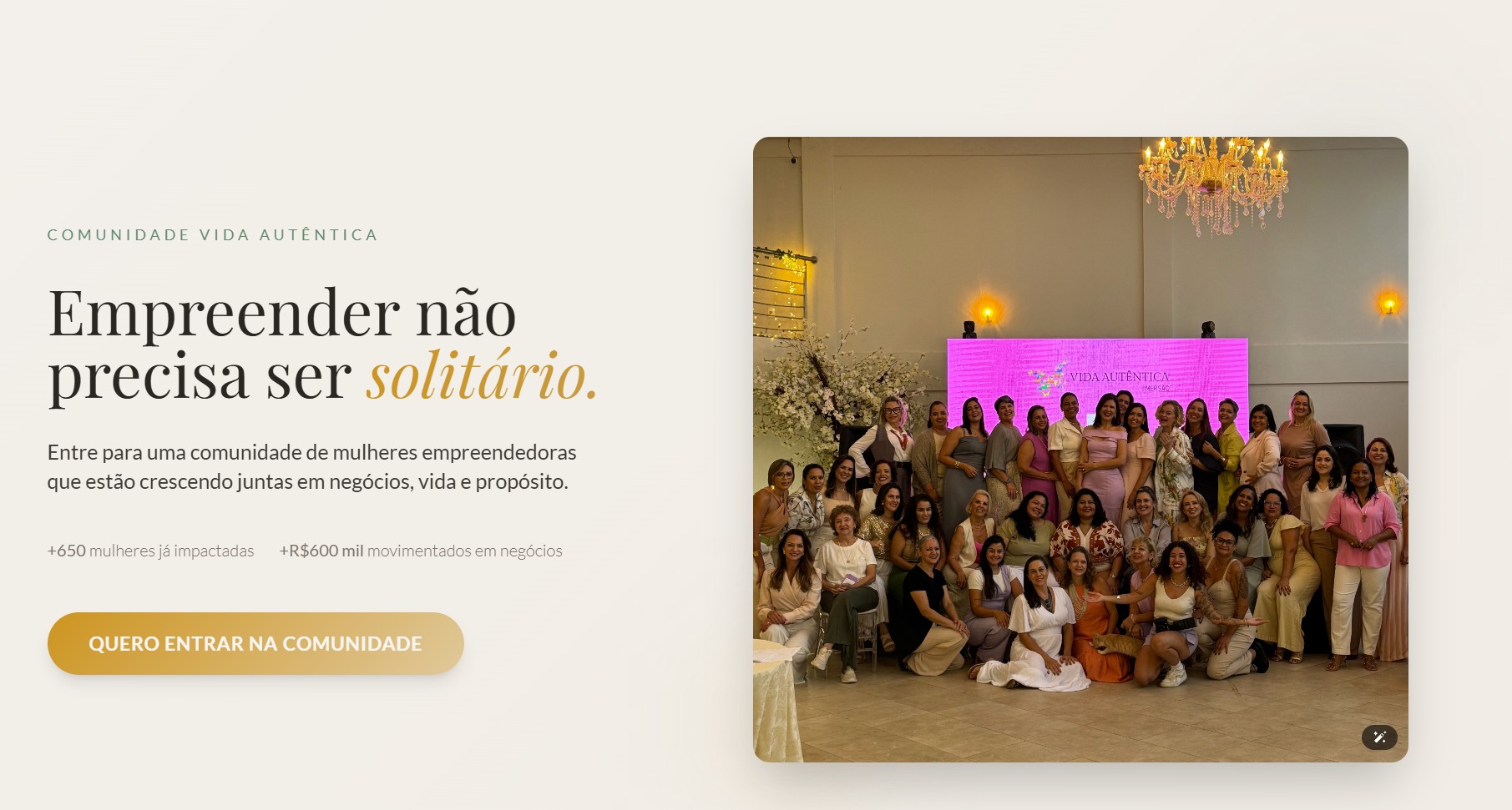 Página do projeto Comunidade Vida Autêntica
